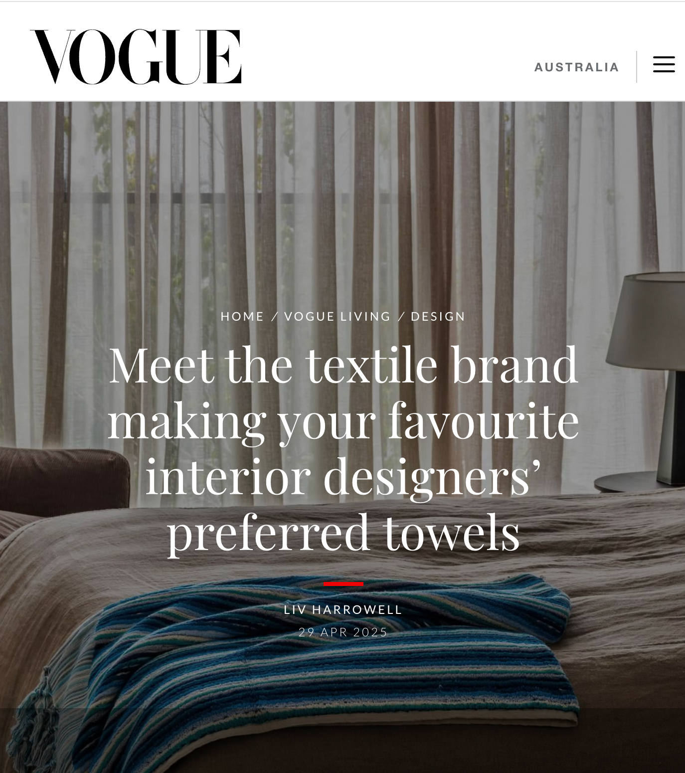A feature article on Loom Towels in Vogue Living!